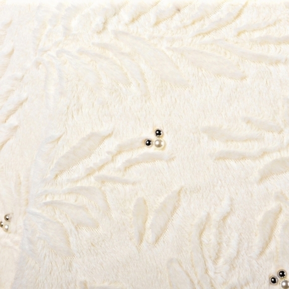 PASSAGE ✦ Ivory Diamond Faux Fur Poncho ✦ Pearl Beads Embossed Leaf Print OS - Picture 6 of 11